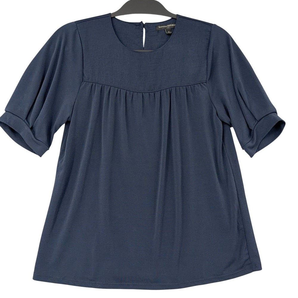 Banana Republic Womens Navy Blue Babydoll Puff Sleeve Blouse‎ Top Small RN54023